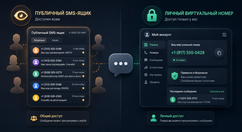 Сравнение публичного бесплатного номера и отдельного виртуального номера для SMS Сравнение публичного бесплатного номера и отдельного виртуального номера для SMS